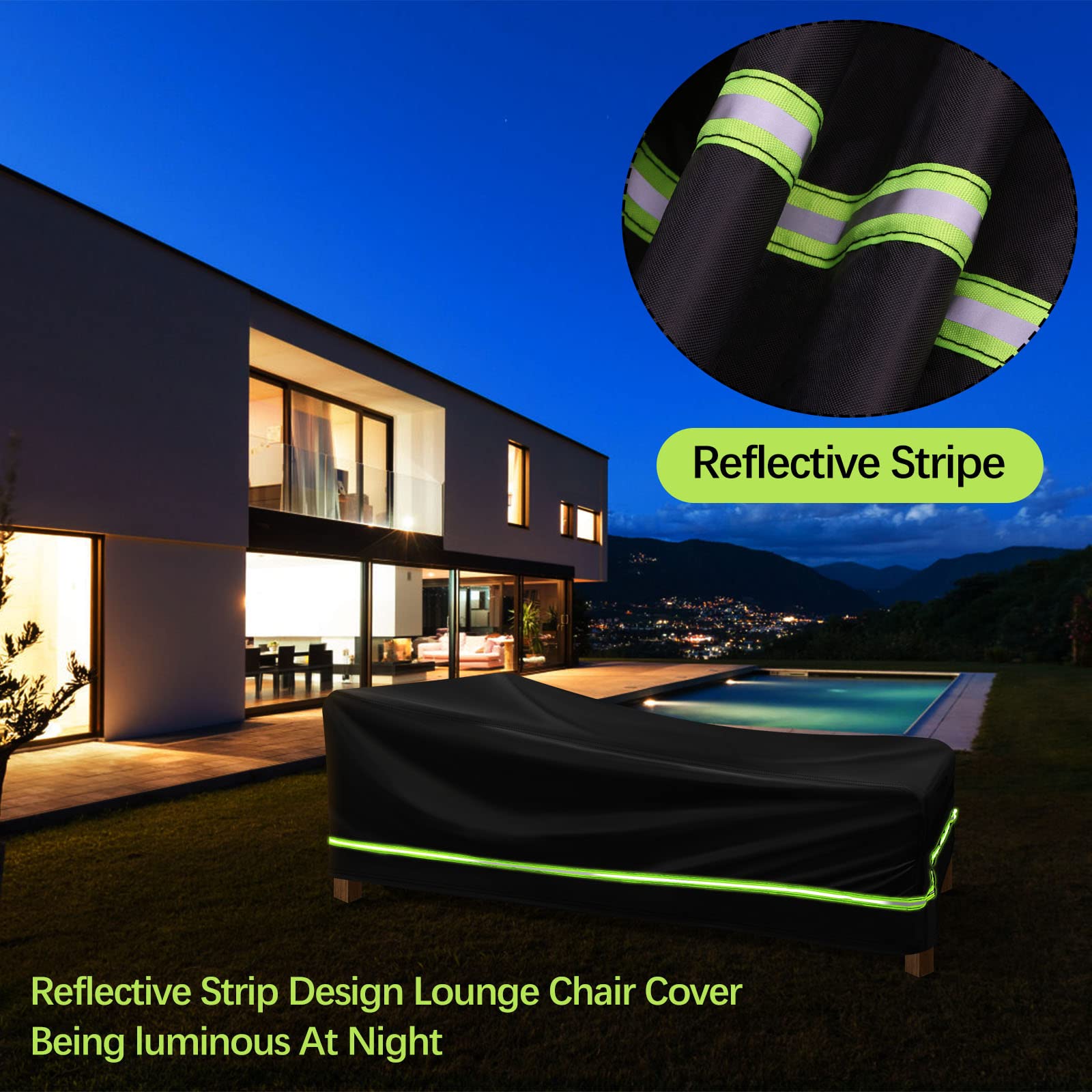 [2Pack] Upgraded Patio Chaise Lounge Chair Reflective Covers Waterproof Outdoor, All Weather Guard Pool Lounger Chair Covers, 420D Oxford Fabric Heavy-Duty Protection,79''L x 30''W x 25''H,Black