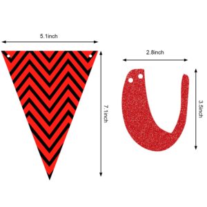 Glitter Congratulations Banner Triangle Flag Banner with 12 Pieces Hanging Swirls for Wedding Retirement Graduation Anniversary Party Decorations (Black, Red)