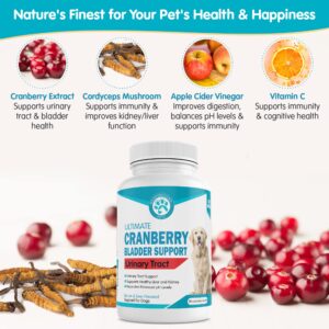 Wanderfound Pets Ultimate Cranberry Bladder UTI Support Supplement for Dogs - Dog Urinary Tract Infection Incontinence Formula with Cordyceps Mushroom - Bacon & Liver Flavor - 90 Chewable Tablets