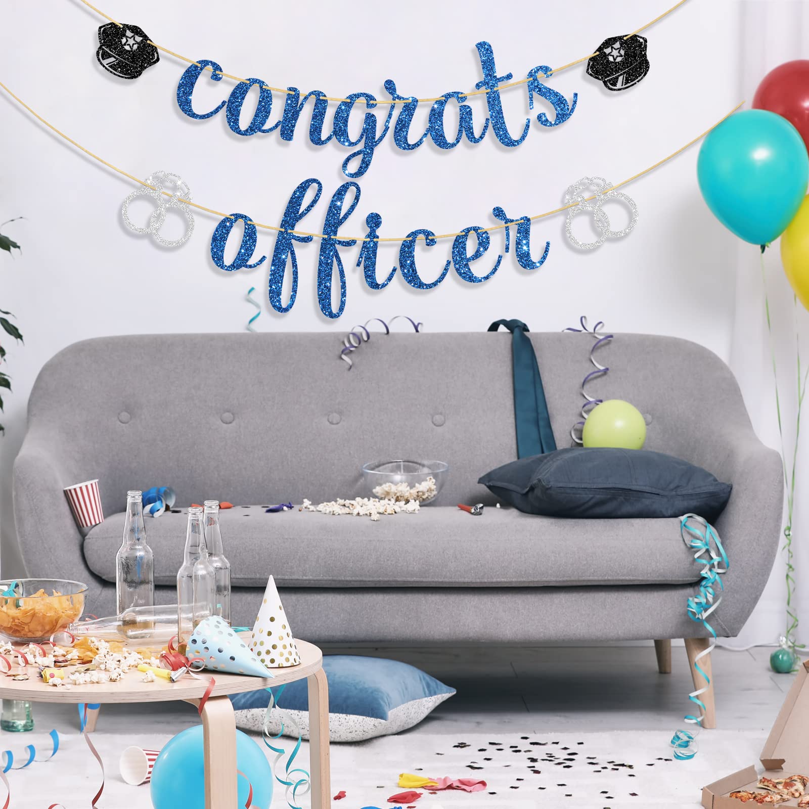 Ambishi Blue Glitter Congrats Officer Banner, Congrats Officer Grad Sign, Class of 2024 Graduation Bunting Decor, Police Academy Graduation Party Decoration Supplies