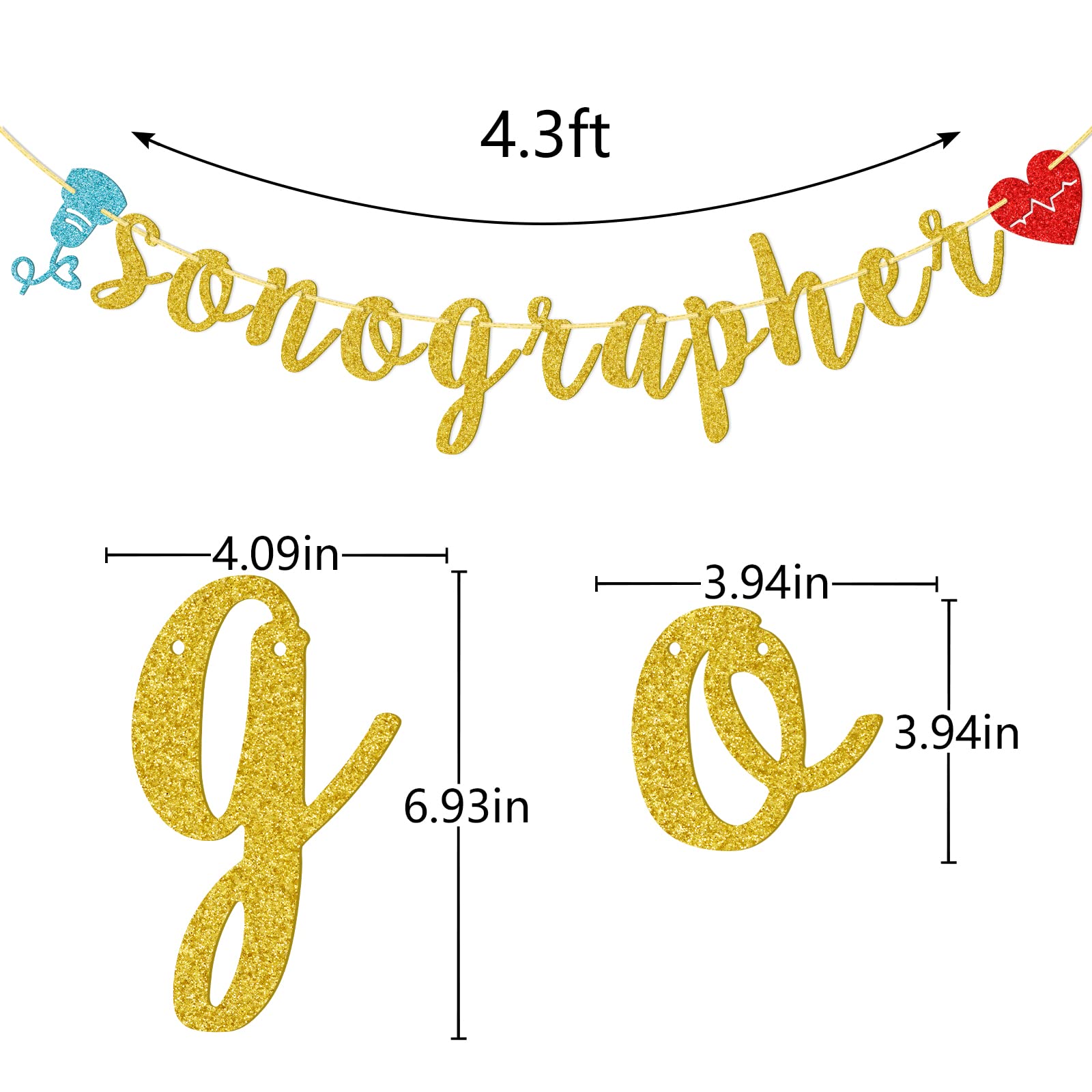 Sonographer Banner, Sonographer Decor, Sonographer Party Supplies, Sonographer Graduation Party Decorations (Gold Glitter)