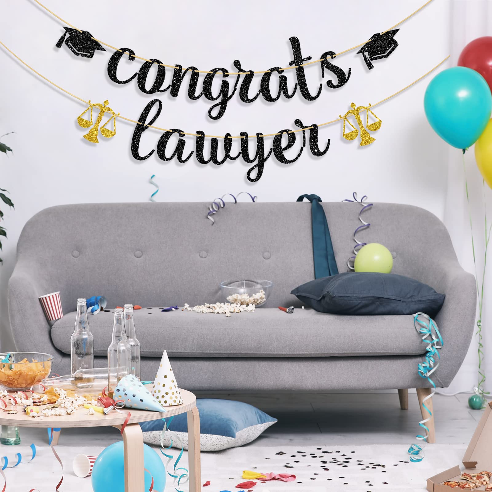 Ambishi Black Glitter Congrats Lawyer Banner, Congrats Law Grad Sign, Class of 2024 Graduation Bunting Decor, Lawyer Up Future Lawyer Garland for Law School Survivor