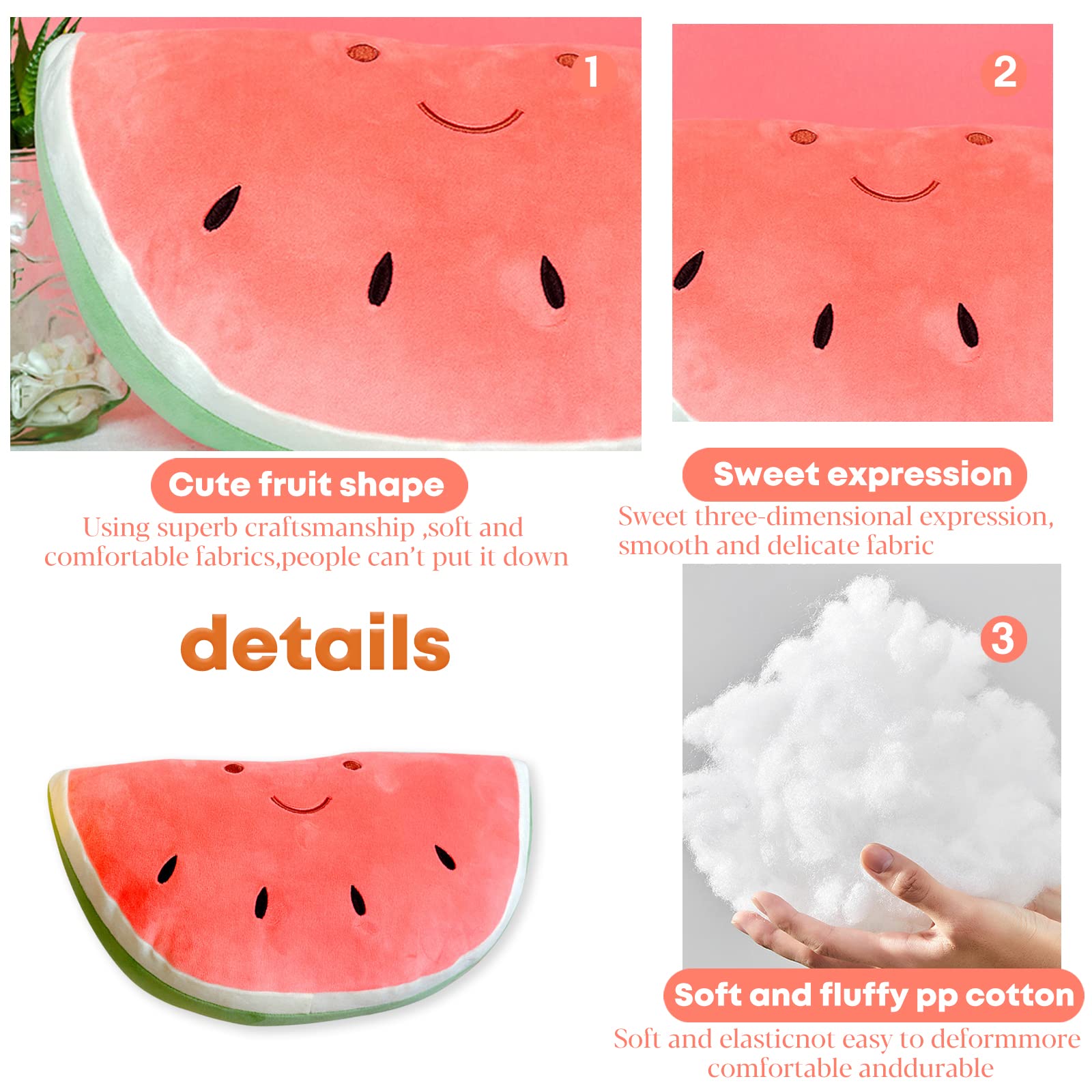 CHELEI2019 11.8" Watermelon Plush Pillow Soft Stuffed Fruit Plush Toy Gifts for Kids,Pink