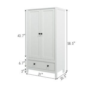 Panana 2 Door Wardrobe, Armoire with Drawer for Bedroom (White)