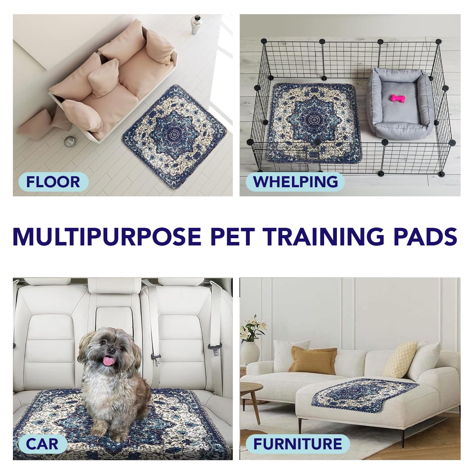 PUPIBOO Washable Pee Pads for Dogs - Super Absorbent Reusable Puppy Training Pads - 100% Waterproof, Leak-Proof & Non-Slip Whelping Pads for Pet Housebreaking