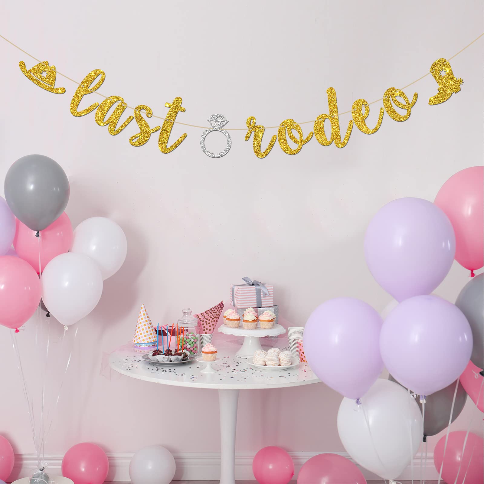 INNORU Last Rodeo Banner, Bride to Be Party Decorations, Western Cowgirl Bridal Shower Bachelorette Party Decorations, Gold Glitter