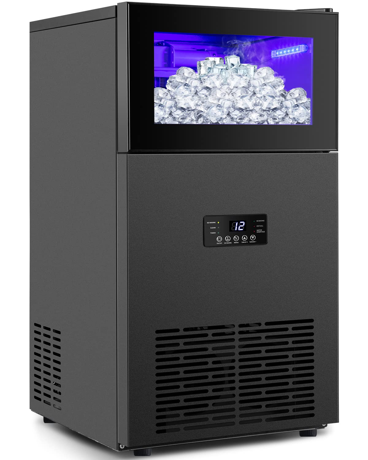 Upgraded Commercial Ice Maker 130LBS/24H with 35LBS Storage Bin, 15" Wide Frosted Black Undercounter/Freestanding Ice Maker Machine for Home Bar Outdoor, 45PCS Ice Cubes Ice Machine, Self Cleaning