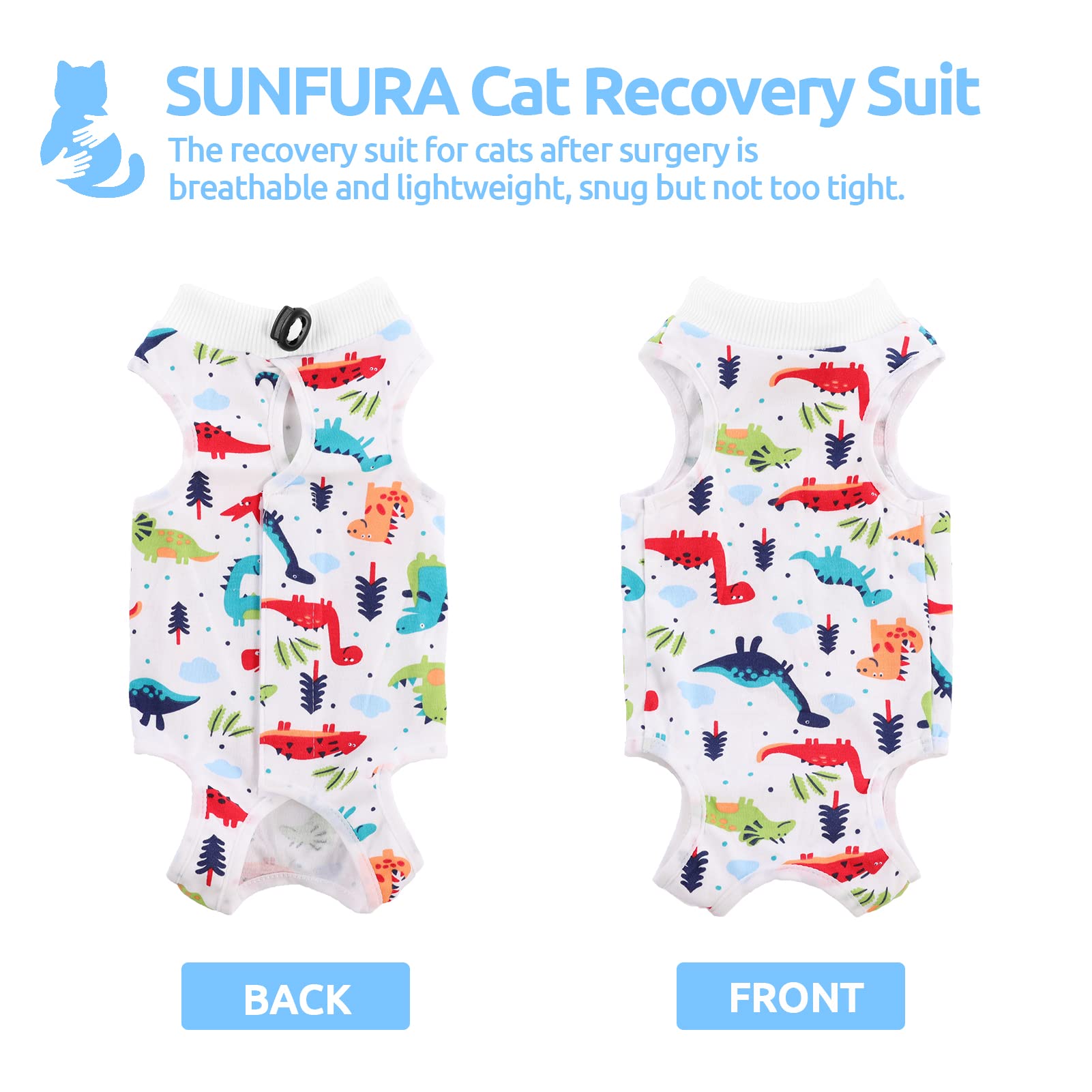 SUNFURA Cat Recovery Suit, Kitten Surgical Full Bodysuit for Abdominal Wound Protector Anti Licking After Surgery, Professional Bandages Cone E-Collar Alternative for Small Male & Female Pets