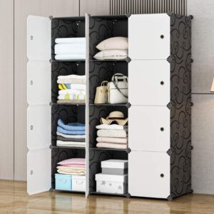 MAGINELS 12 Large Cube Storage Organizer with Doors,Deep Stacking Storage Shelf Clothes,Vertical Cube Organization Cabinet,Suitable for Bedroom,Office,Studyroom,Black(14×18inch)