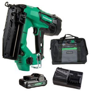 metabo hpt 18v multivolt™ straight cordless finish nailer kit, 16 gauge finish nailer, (1) 18v 2.0ah lithium ion battery w/fuel gauge, accepts finish nails, lifetime power tool warranty, nt1865dmst