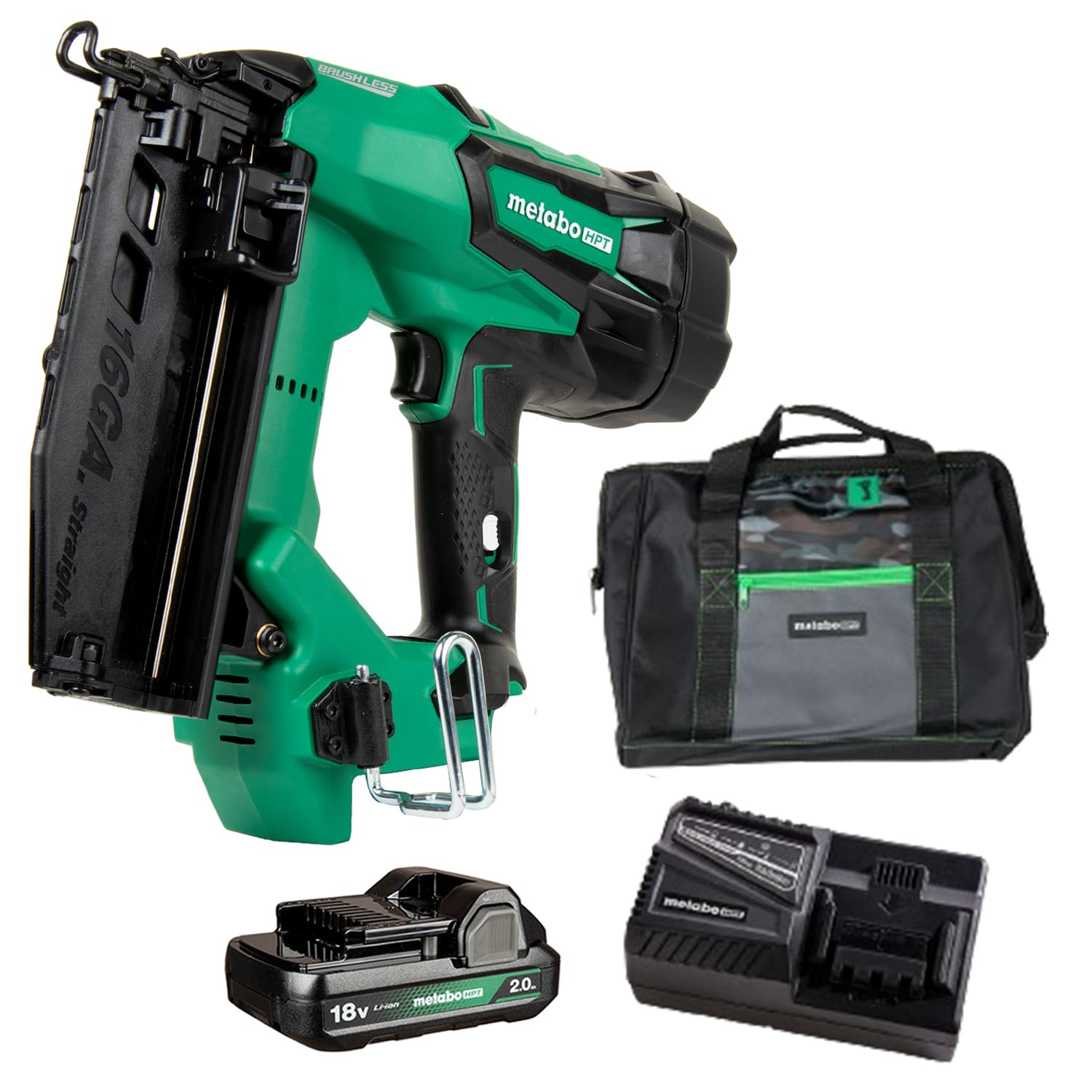 Metabo HPT 18V MultiVolt™ Straight Cordless Finish Nailer Kit, 16 Gauge Finish Nailer, (1) 18V 2.0Ah Lithium Ion Battery w/Fuel Gauge, Accepts Finish Nails, Lifetime Power Tool Warranty, NT1865DMST