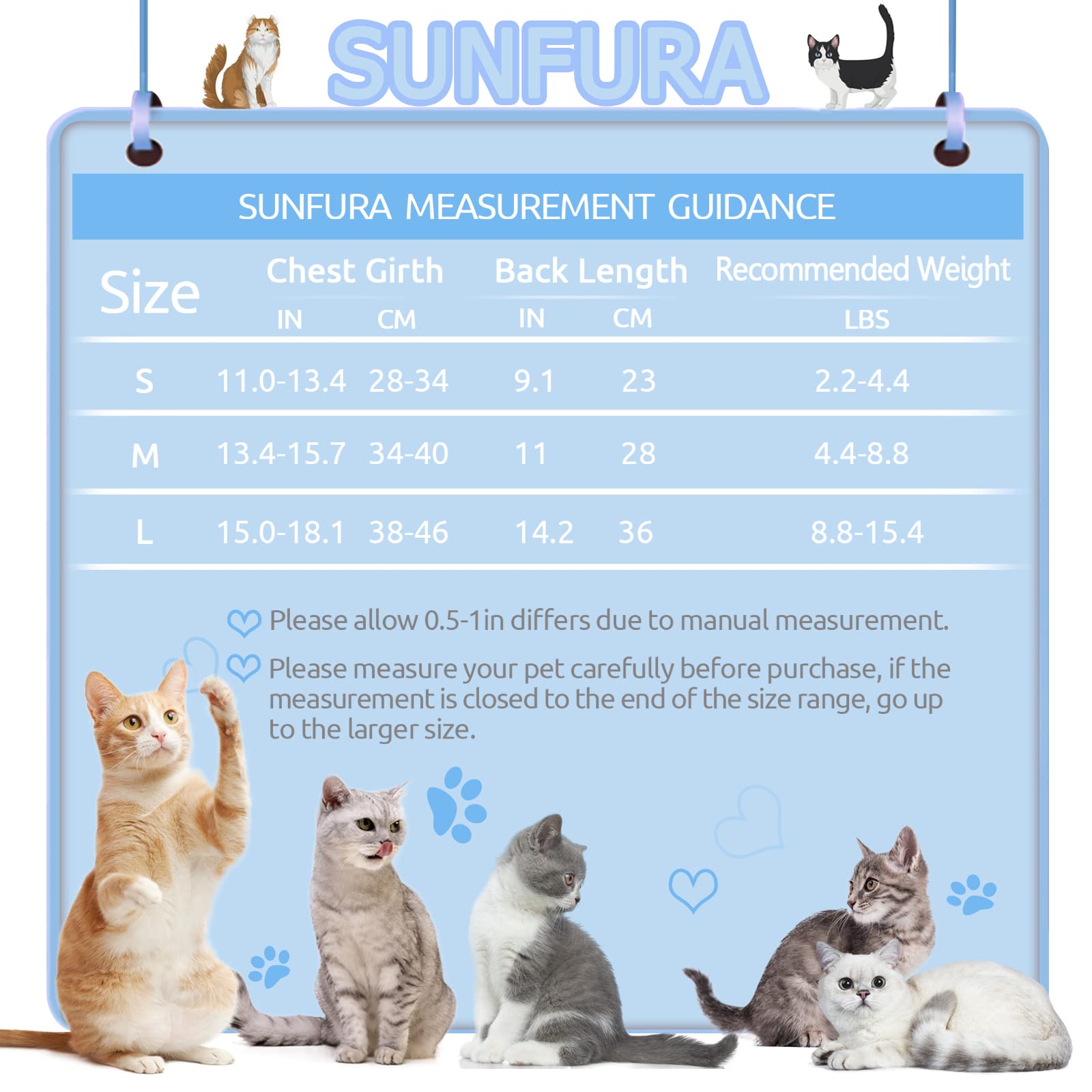 SUNFURA Cat Recovery Suit, Kitten Surgical Full Bodysuit for Abdominal Wound Protector Anti Licking After Surgery, Professional Bandages Cone E-Collar Alternative for Small Male & Female Pets