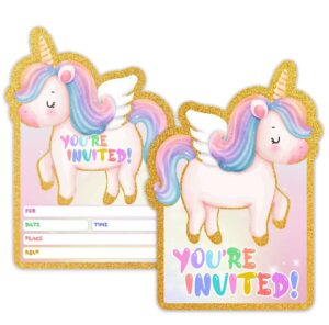 30pcs funny magical unicorn party invitations with envelopes for kids birthday baby shower, unicorn themed party supplies