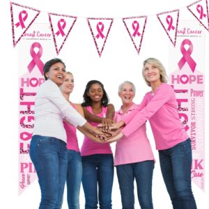 3 Pieces Breast Cancer Awareness Banner Porch Sign Set, Includes Pink Ribbon Pennant Banner, 2 Pieces Breast Cancer Ribbon Banner for Breast Cancer Awareness Party Decoration Supplies