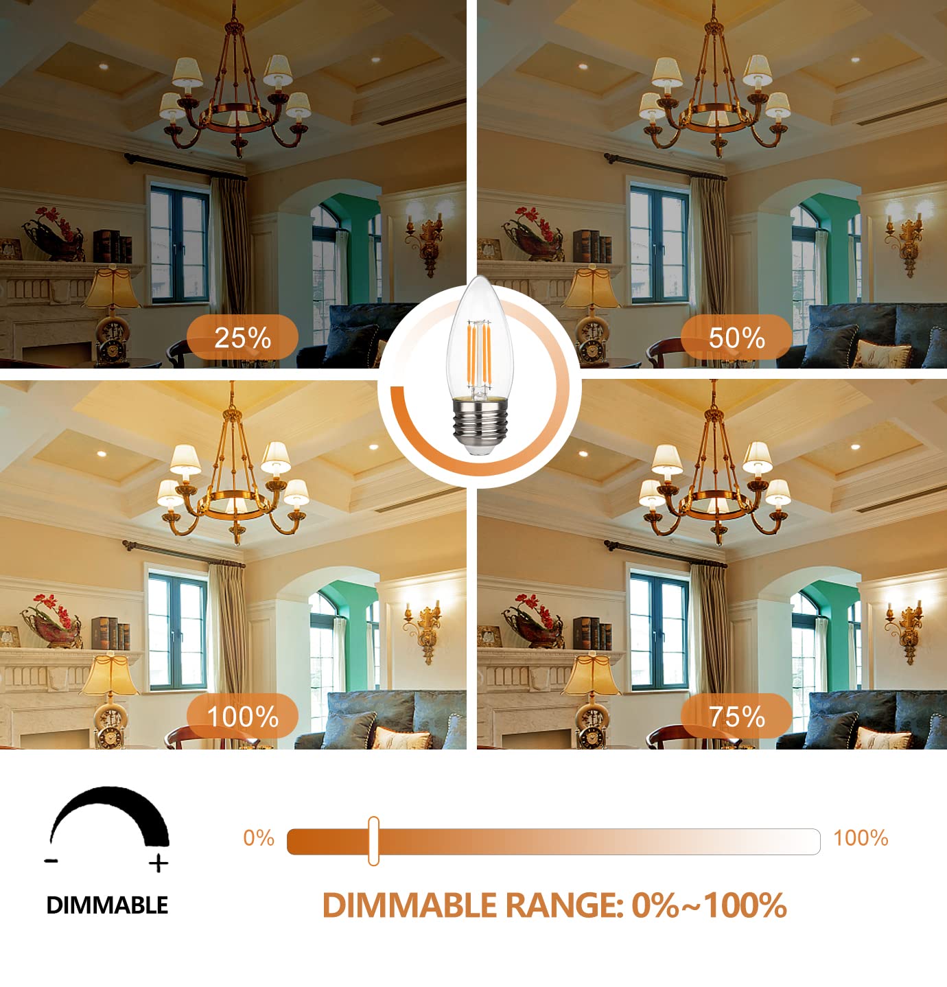 YIMILITE B11 E26 LED Candelabra Bulbs 4.5W(40 Watt Equivalent) 2700K Warm White 450LM Dimmable LED Filament Chandelier Light Bulbs Clear Glass Candle Lamp for Ceiling Fan Home Decor 6 Pack