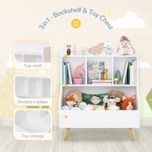 Curipeer Kids Bookshelf and Toy Storage, 3-Tier Wooden Open Bookcase, Baby Book and Toy Storage Display Organizer with Spacious Top Shelf Children, Friends, Family, White