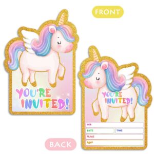 30pcs Funny Magical Unicorn Party Invitations with Envelopes for Kids Birthday Baby Shower, Unicorn Themed Party Supplies