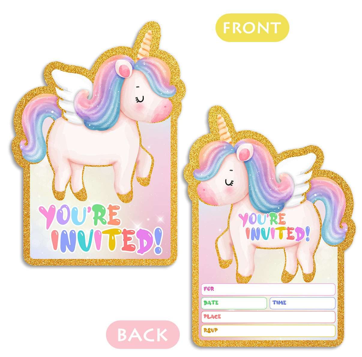 30pcs Funny Magical Unicorn Party Invitations with Envelopes for Kids Birthday Baby Shower, Unicorn Themed Party Supplies