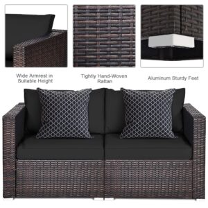 HAPPYGRILL 2 Pieces Patio Sofa Set Rattan Wicker Corner Sofa Set with Zippered Cushions for Backyard Balcony Porch Garden Poolside