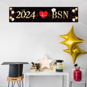 Kimini-Ki Large 2024 BSN Banner - Congrats Nurse Banner, 2024 Nurse Graduation Party Decorations, RN/Medical School Nursing Graduation Party Indoor Outdoor Decorations (Black and Gold)