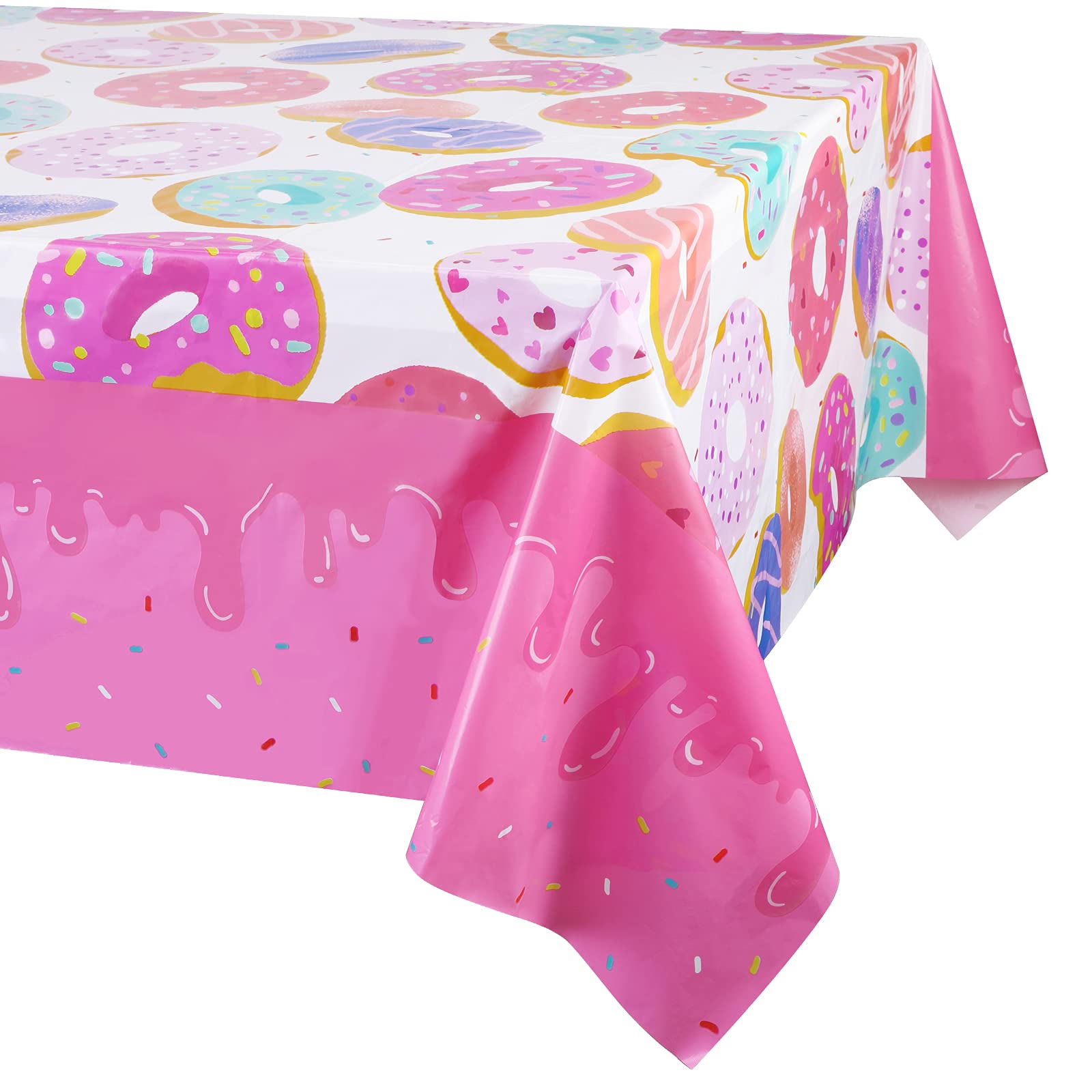 PHOGARY Donut Themed Tablecloth Plastic, Disposable Table Covers, Dessert Time Party Supplies, Ideal for Girl Birthday Party Decoraion, Baby Showers (1)