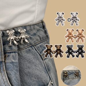 Thinslimer 8 Pairs Cute Bear Jeans Button Pins No Sew Detachable Waist Body Fit Tighten Buckles Perfect Girl's Gifts for Women Skirt Pant Jeans, Metal