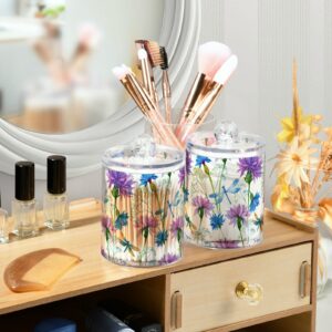 4 Pack Qtip Dispenser Apothecary Jars Bathroom Organizer, Watercolor Blue Flowers Dragonflies Qtip Holder Storage Canister Plastic Acrylic Jar for Cotton Ball/Swab/Rounds