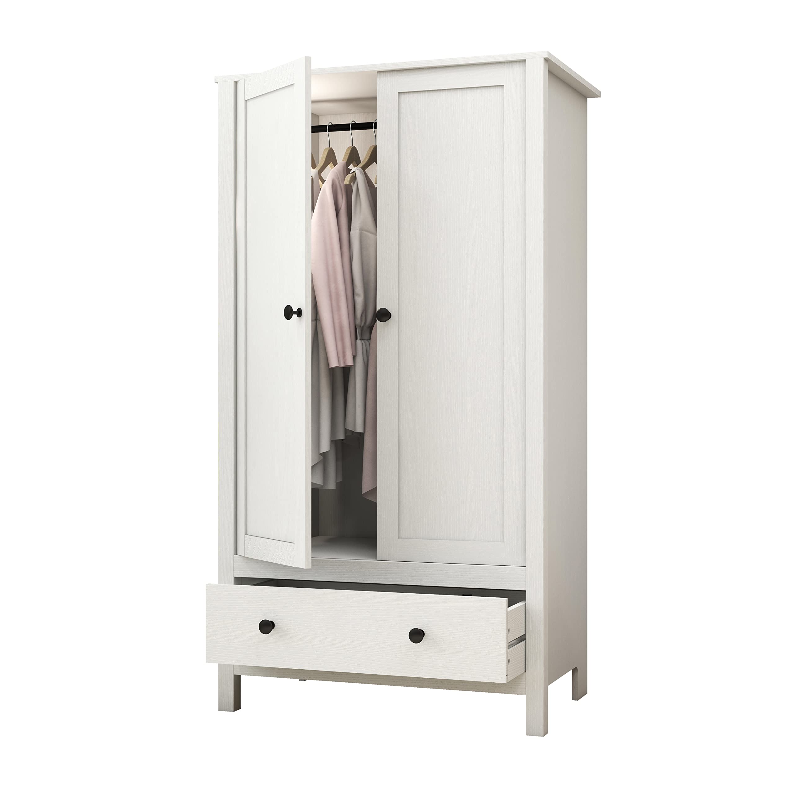 Panana 2 Door Wardrobe, Armoire with Drawer for Bedroom (White)