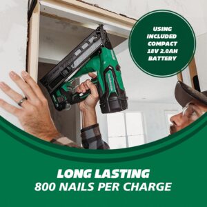 Metabo HPT 18V MultiVolt™ Angled Cordless Finish Nailer Kit, 15 Gauge, 1-1/4" up to 2-1/2" Angled Finish Nails, (1) 18V 2.0Ah Lithium Ion Battery, Charger, Bag, Lifetime Tool Warranty, NT1865DMAST