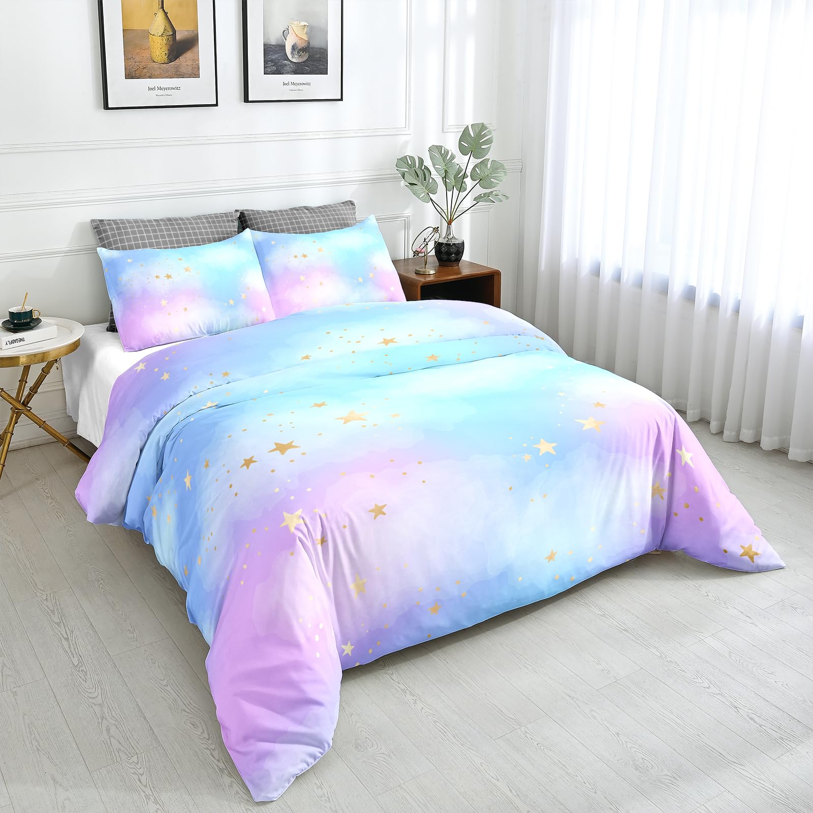 SW SETWIER Star Pattern Duvet Cover Twin Size Rainbow Starry Sky Bedding Set Meteor Print Comforter Cover Bedding Quilt Cover 1 Duvet Cover with 2 Pillowcases for Home Decor