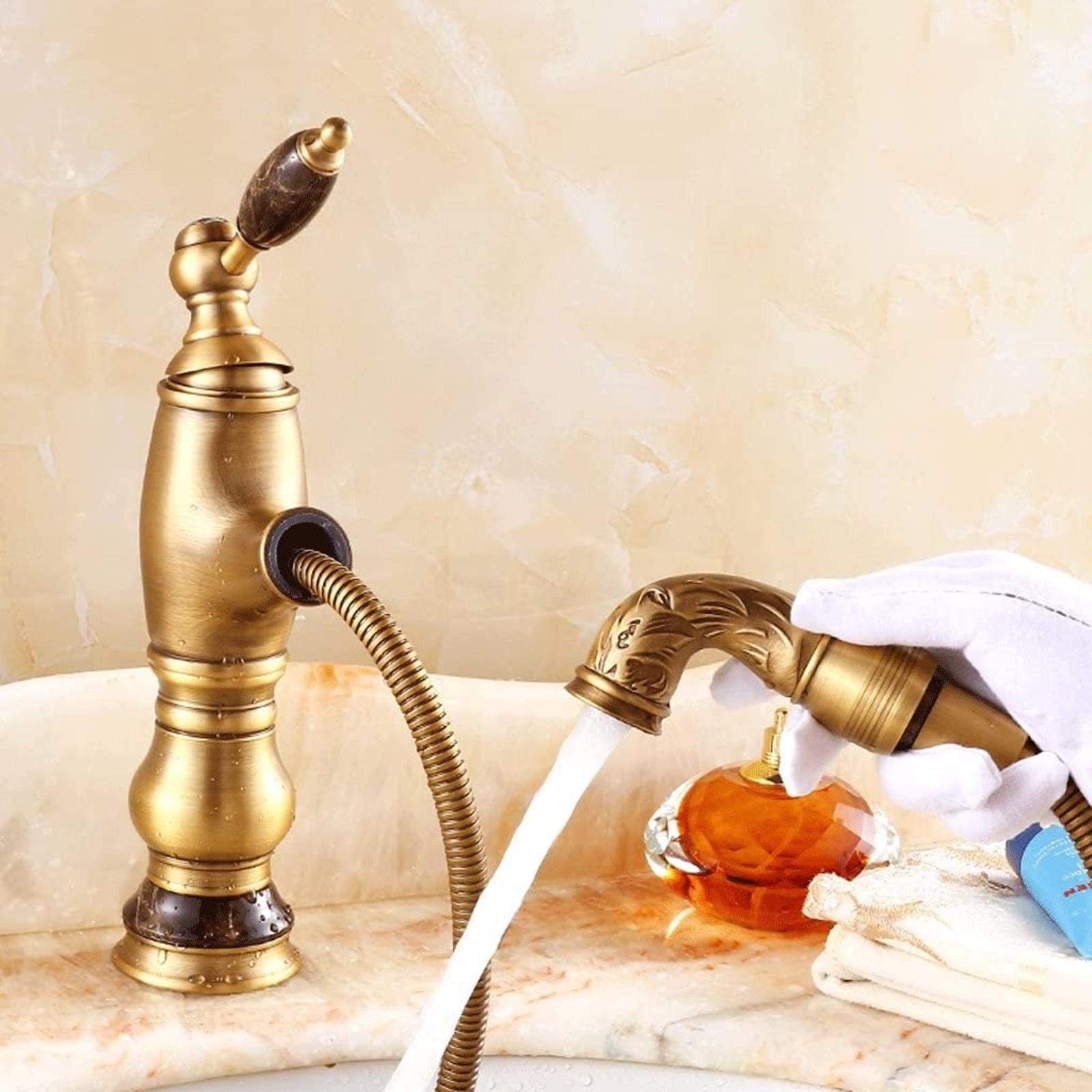 Premium Retro Bathroom Basin Faucet, Extendable Basin Faucet, Hot and Cold Kitchen Sink Faucet, Antique Bathtub Faucet, 360 ° Rotation Can Stretch Antique Mix Tap, Deck Installatio