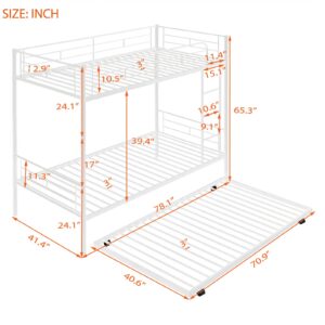 LostCat Twin Over Twin Bunk Bed with Trundle,Heavy Duty Twin Size Bunk Beds Frame with Safety Guardrails and ladders for Kids/Teen/Adults,No Box Spring Needed,White