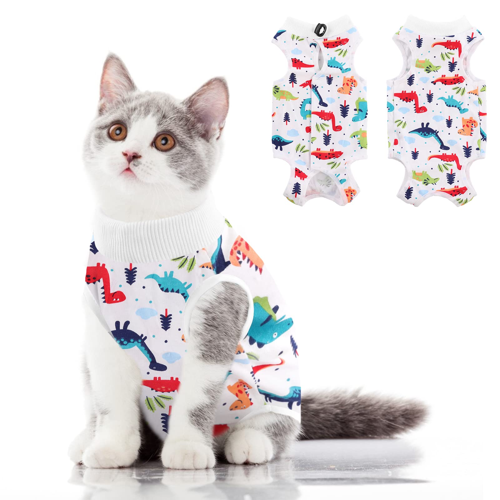 SUNFURA Cat Recovery Suit, Kitten Surgical Full Bodysuit for Abdominal Wound Protector Anti Licking After Surgery, Professional Bandages Cone E-Collar Alternative for Small Male & Female Pets