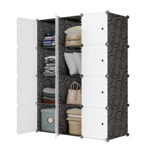 maginels 12 large cube storage organizer with doors,deep stacking storage shelf clothes,vertical cube organization cabinet,suitable for bedroom,office,studyroom,black(14×18inch)