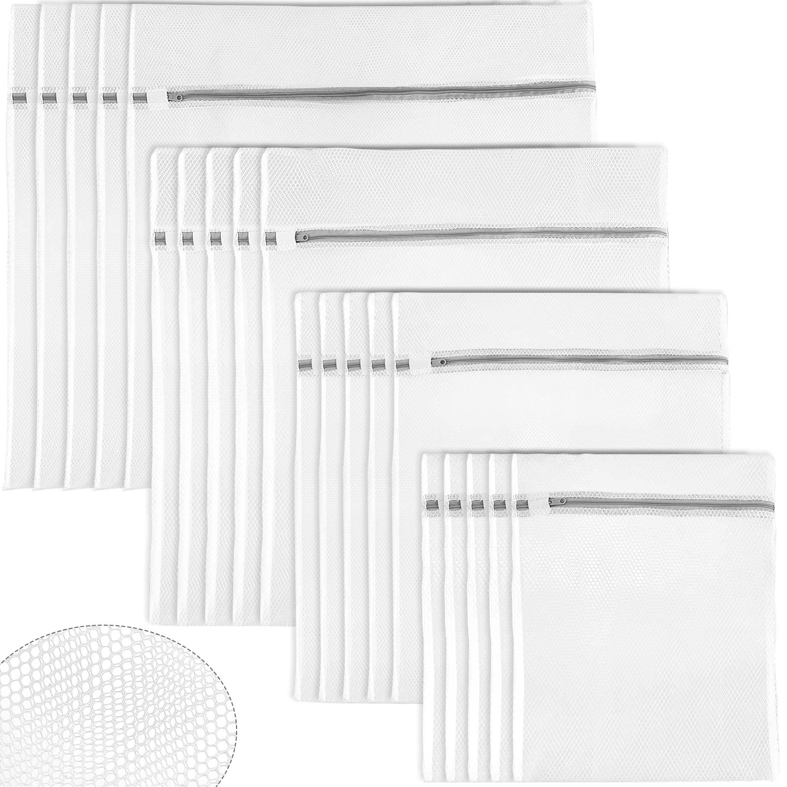 20 Pcs White Mesh Laundry Bags for Delicates with Zipper Laundry Wash Bag Net Lingerie Bag Organizer Washing Machine for Clothes Bra Garment Sock Underwear Blouse Hosiery Stocking Dryer Travel