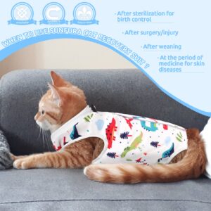 SUNFURA Cat Recovery Suit, Kitten Surgical Full Bodysuit for Abdominal Wound Protector Anti Licking After Surgery, Professional Bandages Cone E-Collar Alternative for Small Male & Female Pets