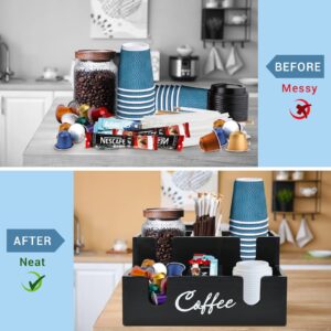 Disposable Coffee Cup Dispenser Lid Holder for Counter, Wood 6 Compartments Coffee Station Organizer for Cup Lid Sleeve Pods Condiment, Paper Cup Dispenser Coffee Bar Accessories Storage Organizer