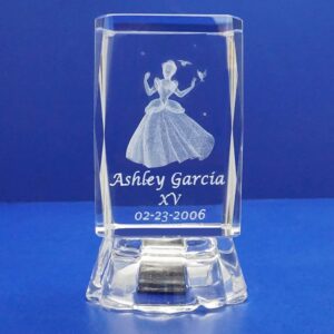 " Princess Quinceañera Party Favor 12 Pieces 3D Princess Quinceañera Crystal Favor Personalization Customization Laser Engraving - Birthday, Mis XV Años, Mis 15 Años, Sweet 15 and Sweet 16" (4"H)