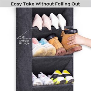 SLEEPING LAMB Over The Door Shoe Organizer for Closet with Large Deep Pockets, Narrow Shoe Rack for Door Hanging Boots Storage, Black