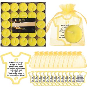 roowest candles favors for guests, 50 sets yellow unscented tea light candle decorations with thank you cards organza bags for girl boy baby shower gender reveal party favors