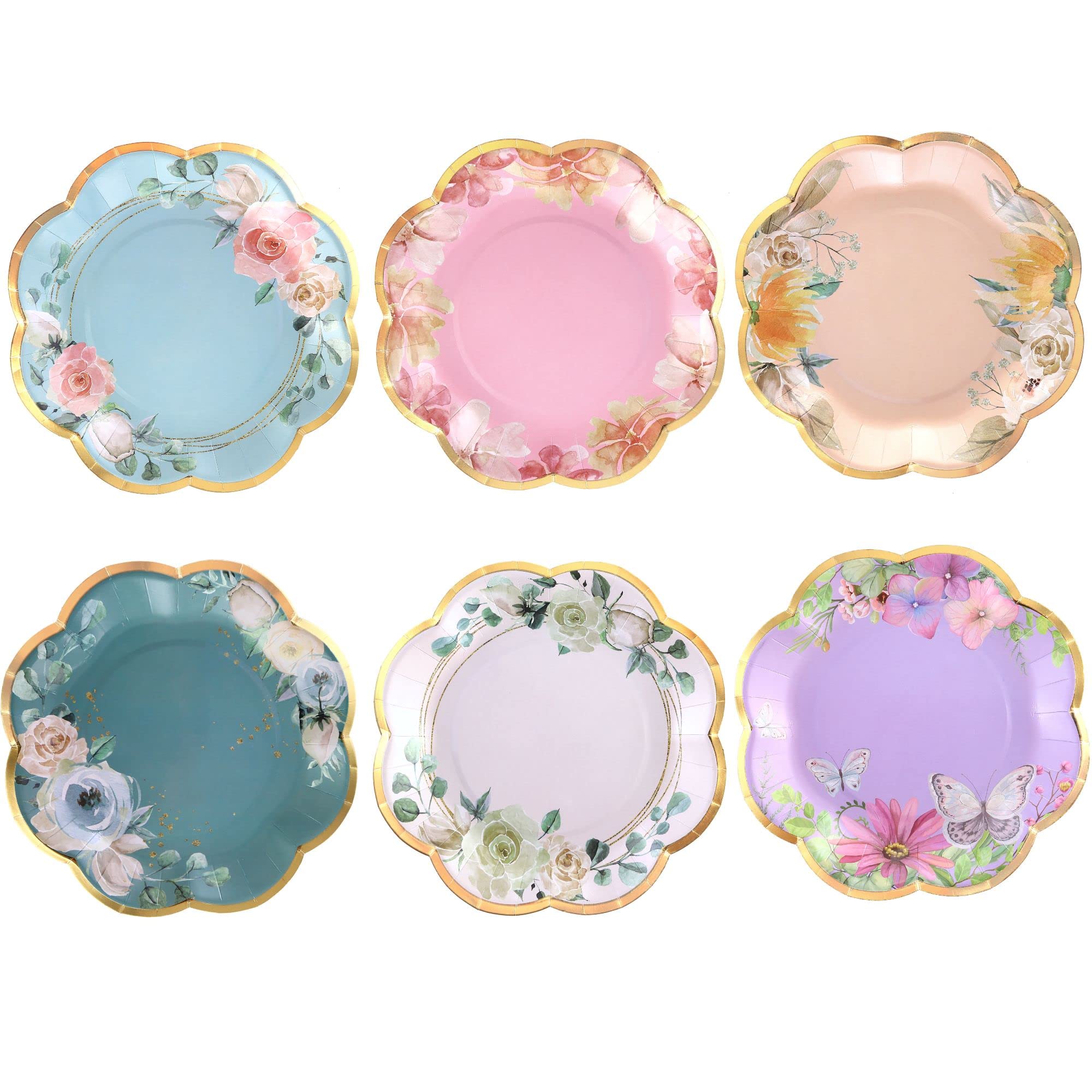 Winoo Design Floral Paper Plates - 48 PK - 9 Inches Floral Plates Floral Party Plates Floral Disposable Plates for Tea Party Baby Shower Brial Shower Birthday Wedding