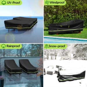 [2Pack] Upgraded Patio Chaise Lounge Chair Reflective Covers Waterproof Outdoor, All Weather Guard Pool Lounger Chair Covers, 420D Oxford Fabric Heavy-Duty Protection,79''L x 30''W x 25''H,Black