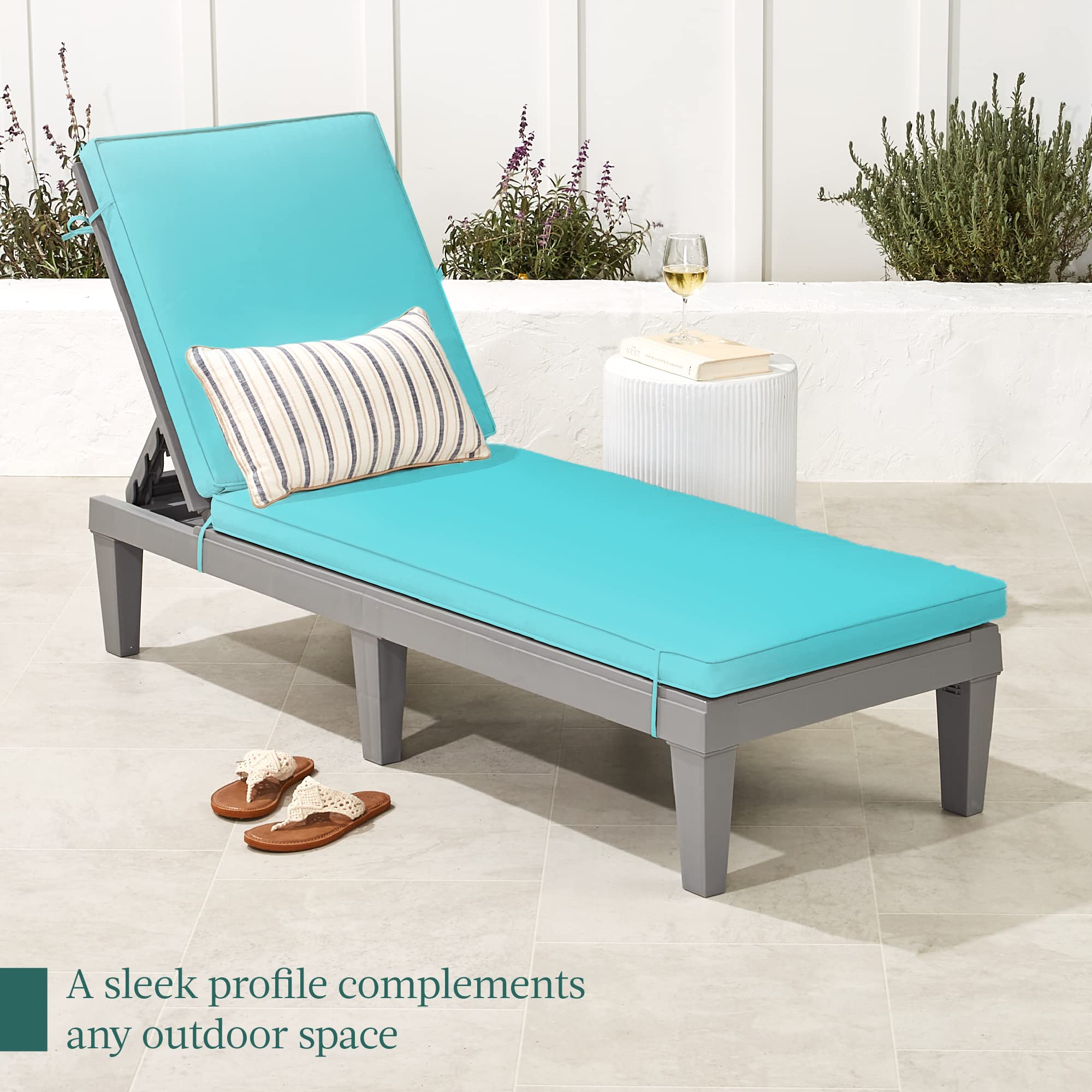 Best Choice Products Outdoor Lounge Chair, Resin Patio Chaise Lounger for Poolside, Backyard, Porch w/Seat Cushion, Adjustable Backrest, 5 Positions, 330lb Capacity - Gray/Teal