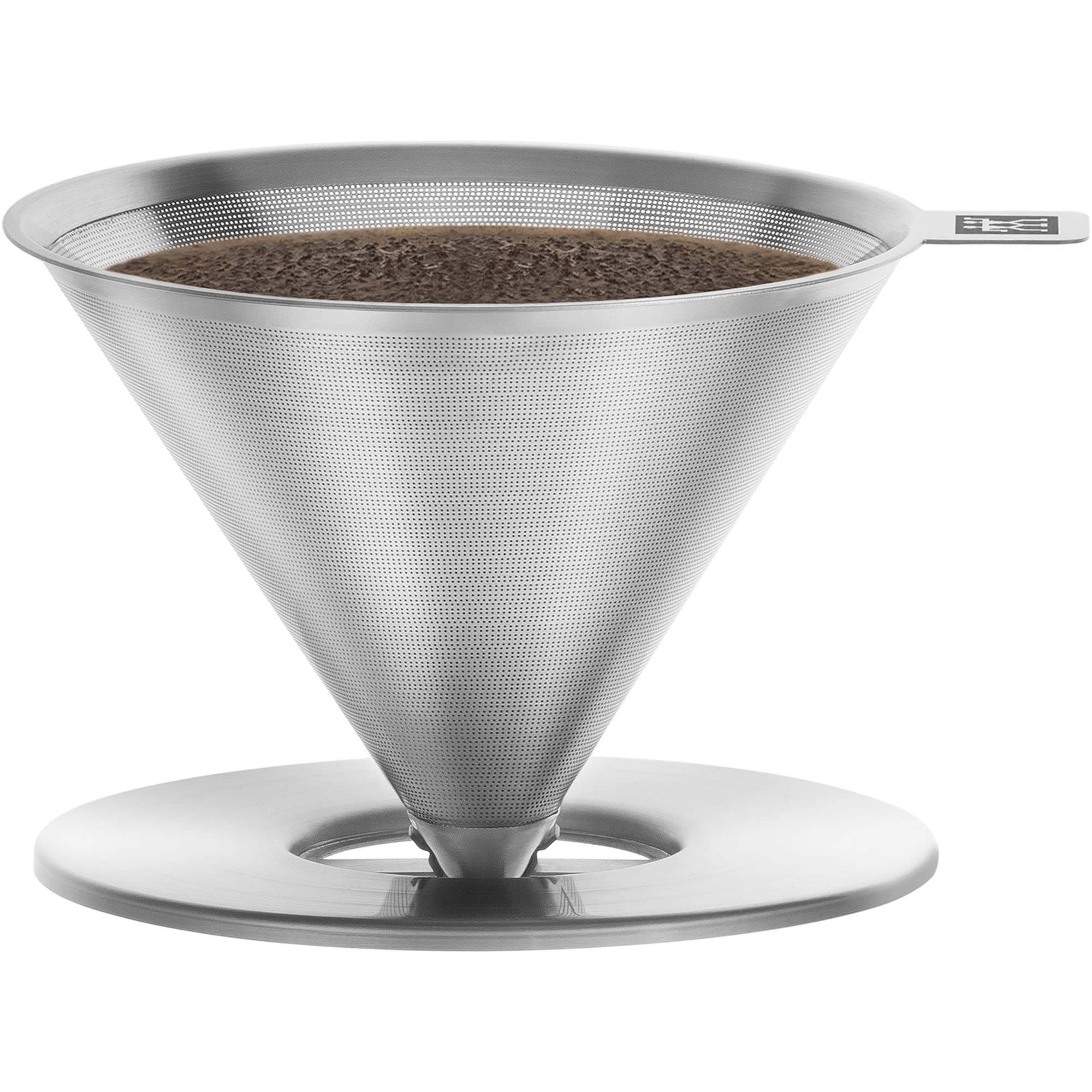 ZWILLING Pour Over Coffee Maker, 16 oz, 1-4 cups, 18/10 Stainless Steel Sustainable and Reusable Filter, Easy-To-Grip Handle with Anti-Slip Bottom Plate, Dishwasher safe