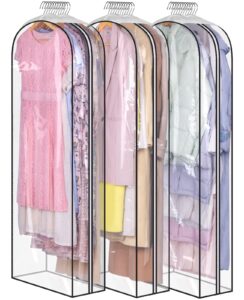 aooda 10" gusseted dress bags for gowns long, 60" all clear garment bags for hanging clothes storage, large hanging clothing bag for closet dress cover for coats (3 packs)