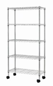 hss 5 shelf wire shelving rack with casters, 14" dx30 wx62 h, chrome color