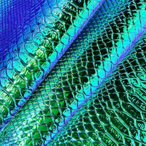 30x135cm Holographic Crocodile Skin Vinyl, Iridescent Dark Green Alligator Faux Leather, Embossed Craft Fabric for DIY Sewing Project