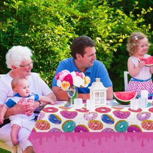 PHOGARY Donut Themed Tablecloth Plastic, Disposable Table Covers, Dessert Time Party Supplies, Ideal for Girl Birthday Party Decoraion, Baby Showers (1)