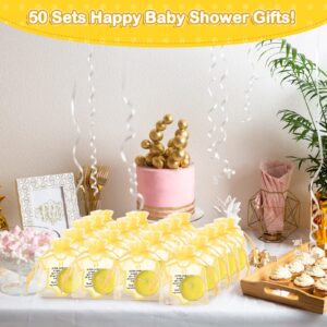 Roowest Candles Favors for Guests, 50 Sets Yellow Unscented Tea Light Candle Decorations with Thank You Cards Organza Bags for Girl Boy Baby Shower Gender Reveal Party Favors