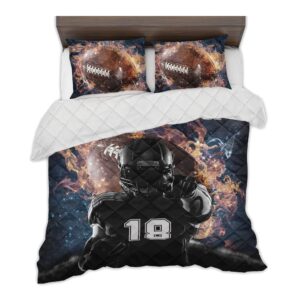 Custom Cool Galaxy Fire Footballer Quilt Set, Boys Comforter Sets Twin Throw Queen King Football, Football King Comforter Set, Football Team Gifts Bedspread Lightweight Soft Bedding for All Season